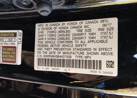 2017 Honda Cr-V Lx from USA, damaged, VIN 2HKRW6H36HH217428